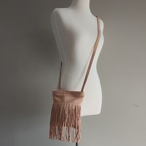 Margot Peach Suede Zippered Fringe Crossbody Bag